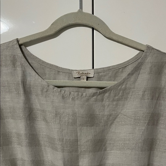 BELLAMBIA NWOT Gray Silver Linen Striped Midi Dress Made In Italy, Size L - Picture 7 of 14